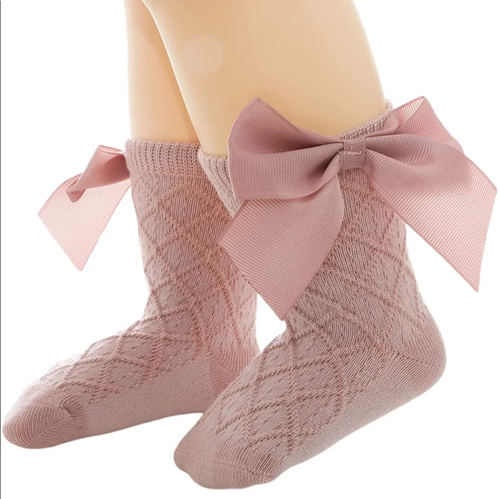 New Kids Baby Girls Tube Socks With Big Bowknot Princess Sweet Cotton Socks